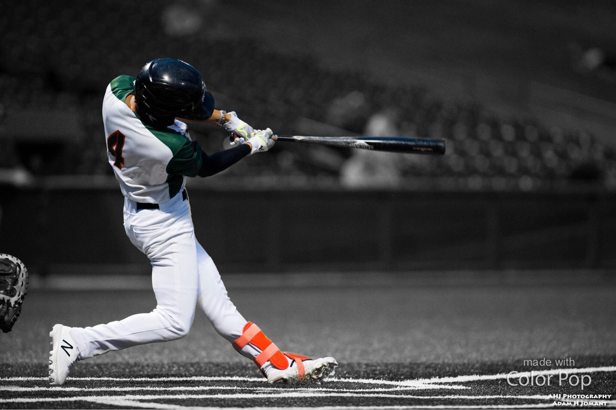 Chaz Meadows in a dramatic full swing, professional baseball photography